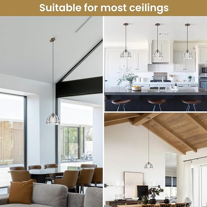 Aged Brass Crystal Pendant Light: 7" Dimmable Antique Copper Hanging Pendant Light Fixtures over Kitchen Island - Modern Luxury Bathroom Dining Room Brushed Pendants Lighting 3000k e12 Bulb Included