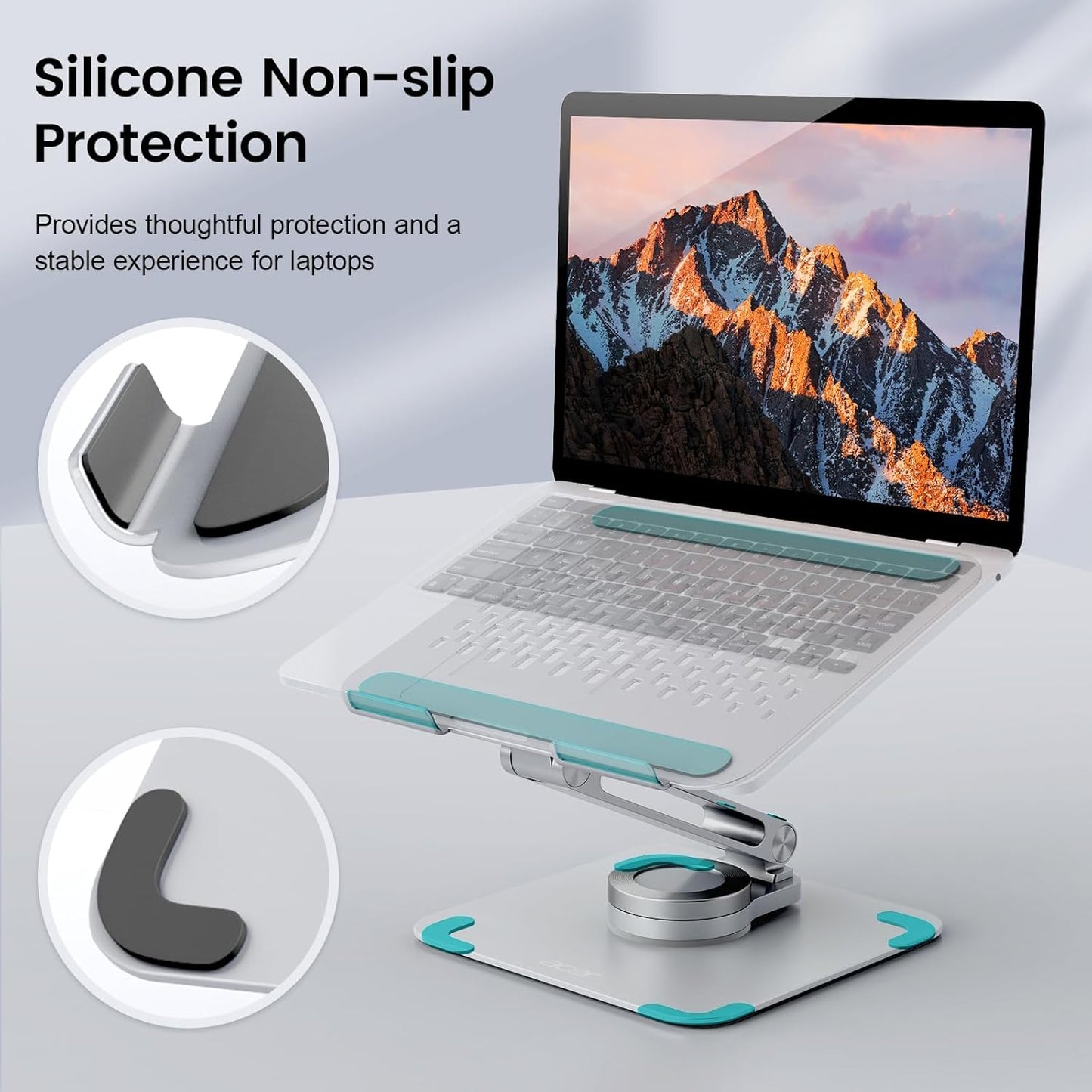 acer Laptop Stand for Desk - with 360 Swivel Base, Rotating Laptop Riser for Desk, Adjustable Computer Stand for Laptops, Ergonomic Riser Holder Foldable, Portable MacBook Pro Air (10-16") - Silver