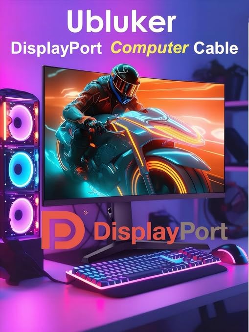 10K 8K DisplayPort 2.1 Cable 54Gbps 6.6 FT, Certified DP to DP Cord 4K 240Hz 165Hz 144Hz 120Hz 10K 8K 120Hz Nylon Braided UHBR HDCP2.3 FreeSync G-Sync RTX5090 Gaming Monitor PC Projector