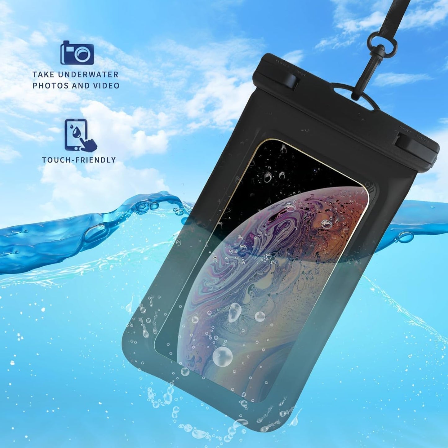 Floatable Waterproof Phone Pouch Case 2 Pax for iPhone 16 Pro Max/15/14/13/12, IP68 Travel Cellphone Dry Bag Beach Cruise Ship Essentials Bags with Crossbody Lanyard,Pink and Black-7″