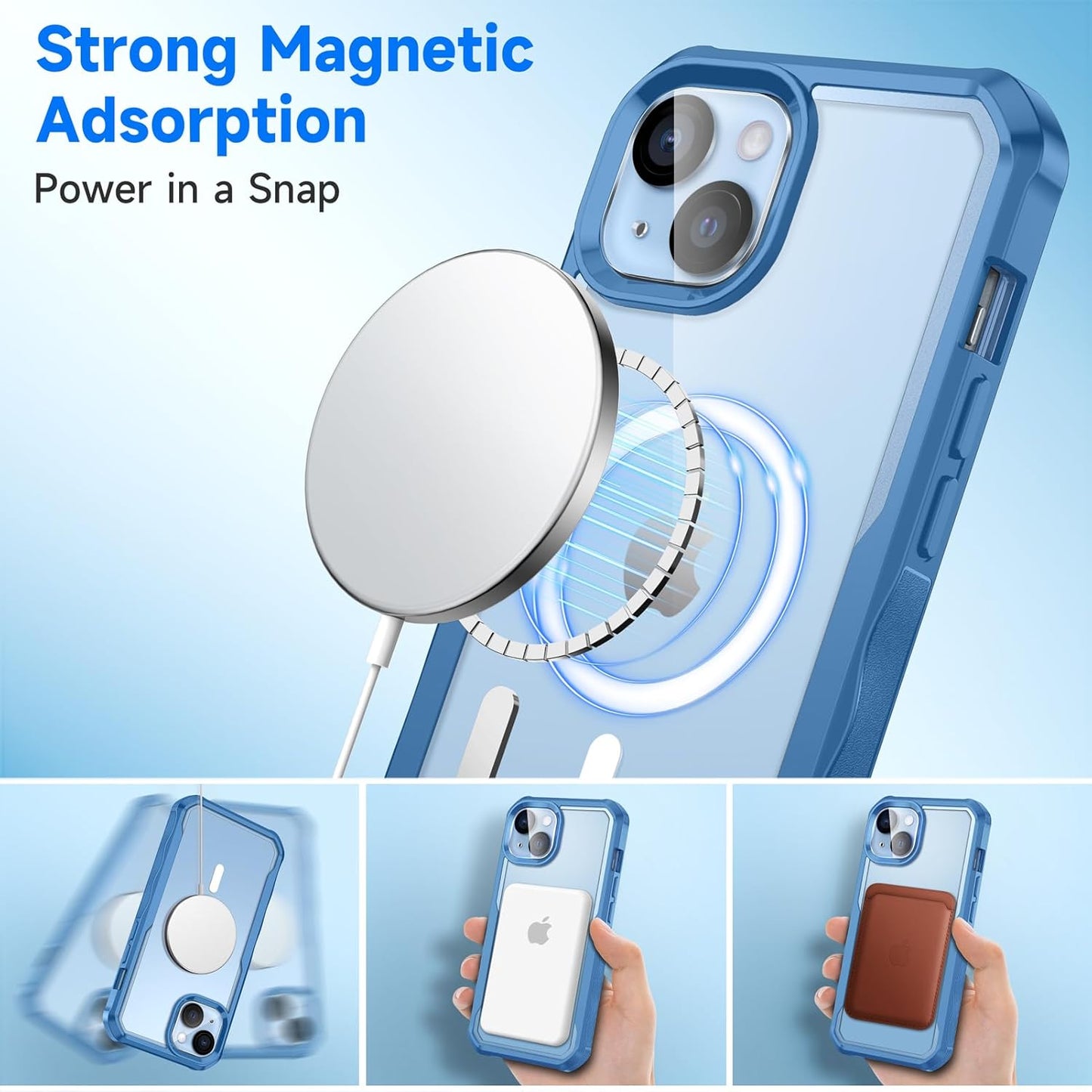 seacosmo for iPhone 14 Plus Case, Full Body Bumper with Built-in 9H Tempered Glass Privacy Screen and Camera Lens Protector, Compatible with MagSafe, Shockproof 14 Plus Phone Case, 6.7", Blue