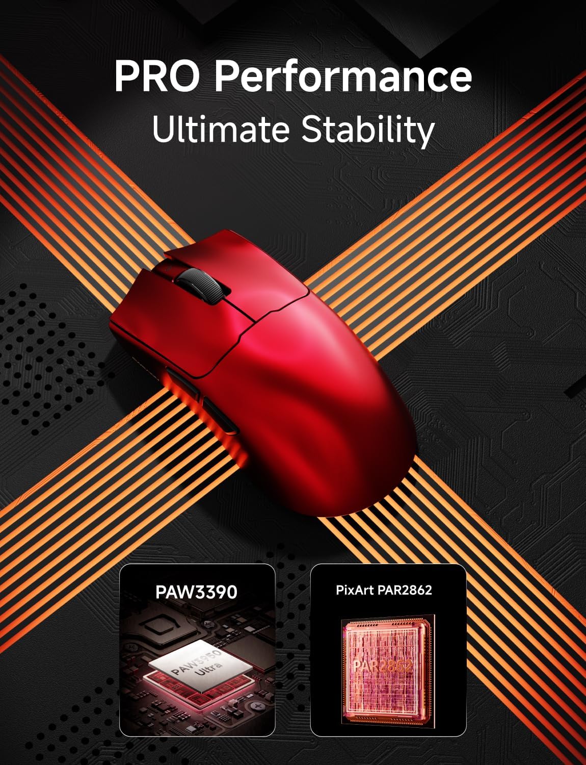 S9 Pro Wireless Gaming Mouse, 59G Ergonomic Computer Mouse, Triple Modes, 8K Polling, 26K DPI, PAW3395 Optical Sensor, Kailh Switch, 250h Battery Life, Programmable for PC/Win/Mac(Red)