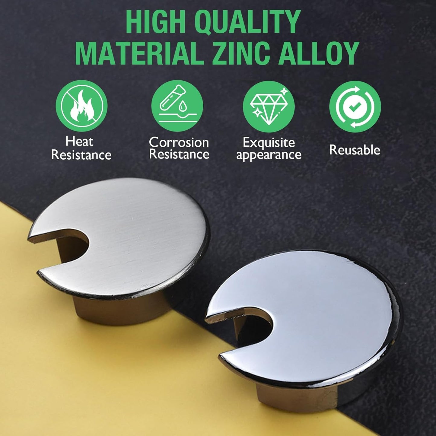 2 Pcs Desk Grommet 1-3/8" / 35 mm, Desk Cord Hole Cover, Cable Grommet Metal Zinc Alloy Materilal, Desk Hole Grommet for Home & Office Pc, Detachable Cable Cord Organizer-Flat Black