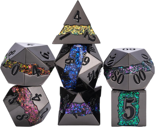 D&D Dice Set Metal,Large Striped Glitter Dice Set.RPG Polyhedral Dice 7pcs Set