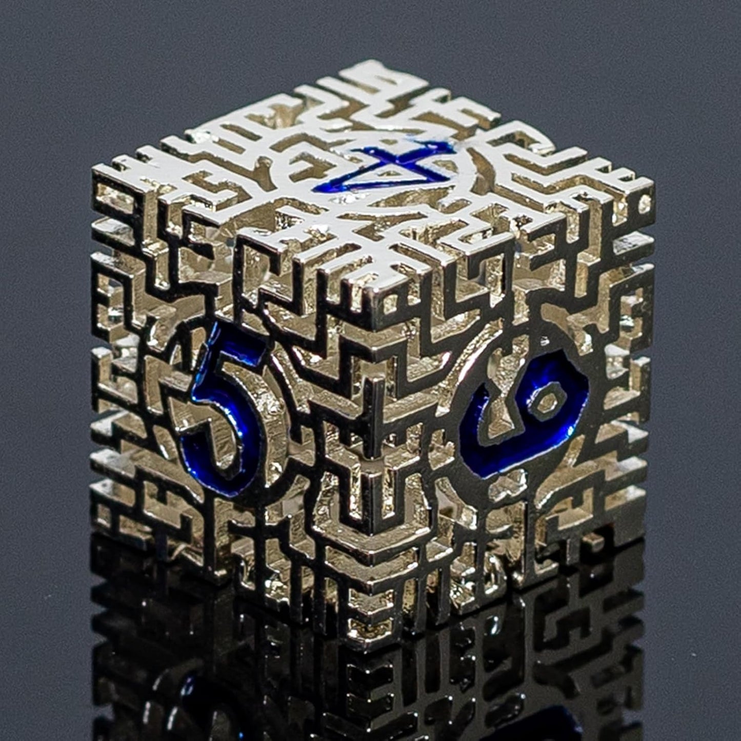 Silver Metal Hollow DND Dice Set (Cleric) Metallic Luster Maze Design with Storage Box - Balanced Weight 7 Piece Zinc Alloy, Designed for Dungeons and Dragons DM and Player RPG Accessories