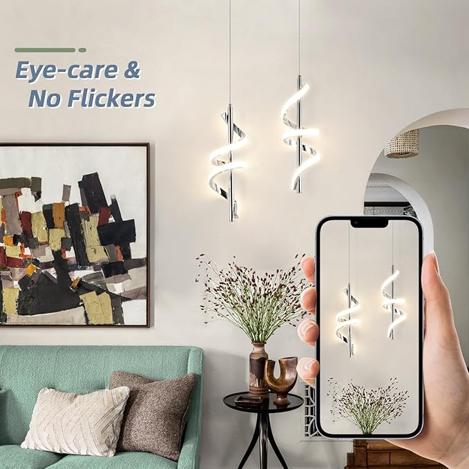 CANEOE Modern LED Pendant Light for Kitchen Island, 3000K-6000K Dimmable Kitchen Island Pendant Lighting for Dining Room Bar Living Room Bedroom Hanging Light Fixtures,1 Pack