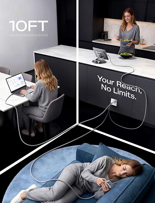 LISEN USB C Cable 10FT, Chubby 100W USB C to USB C Fast Charging Cable, Soft Silicone Long USBC to USBC for iPhone 17 Air 16 15 Pro Max, Samsung S25, MacBook Pro/Air, Switch 2, iPad