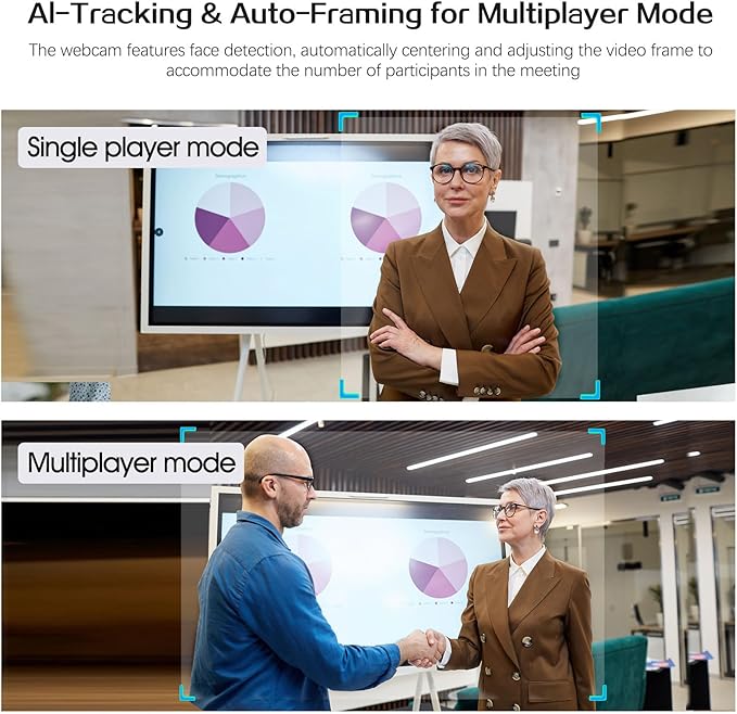 ‌2K AI Webcam for PC,1080P 60fps TOF Computer Camera with 8X Digital Zoom USB 3.0 Webcam with Remote Control/HDR/Dual Noise Cancelling Mics for Streaming & Meeting on Zoom/Teams/Facetime