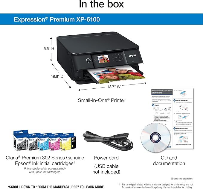 Epson Expression Premium XP-6100 Wireless Color Photo Printer with Scanner and Copier, Black, Medium