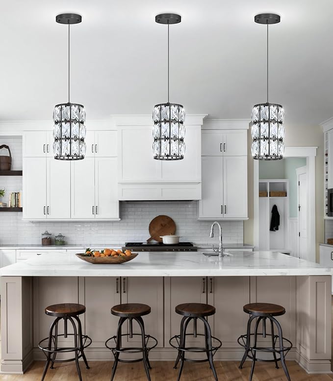 3 Pack Modern Crystal Pendant Lights for Kitchen Island LED Dimmable Glam Pendant Lighting Chandelier for Dining Room Hallway Corner Lamp Gold