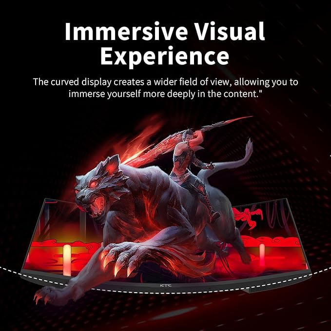 KTC 24 Inch Curved Gaming Monitor, 180Hz FHD 1080P Frameless Computer Monitor, Freesync/G-Sync Support, 99% sRGB, 3000:1 Contrast, HDMI, DisplayPort, Wall Mountable/Tilt Adjustable, H24S17
