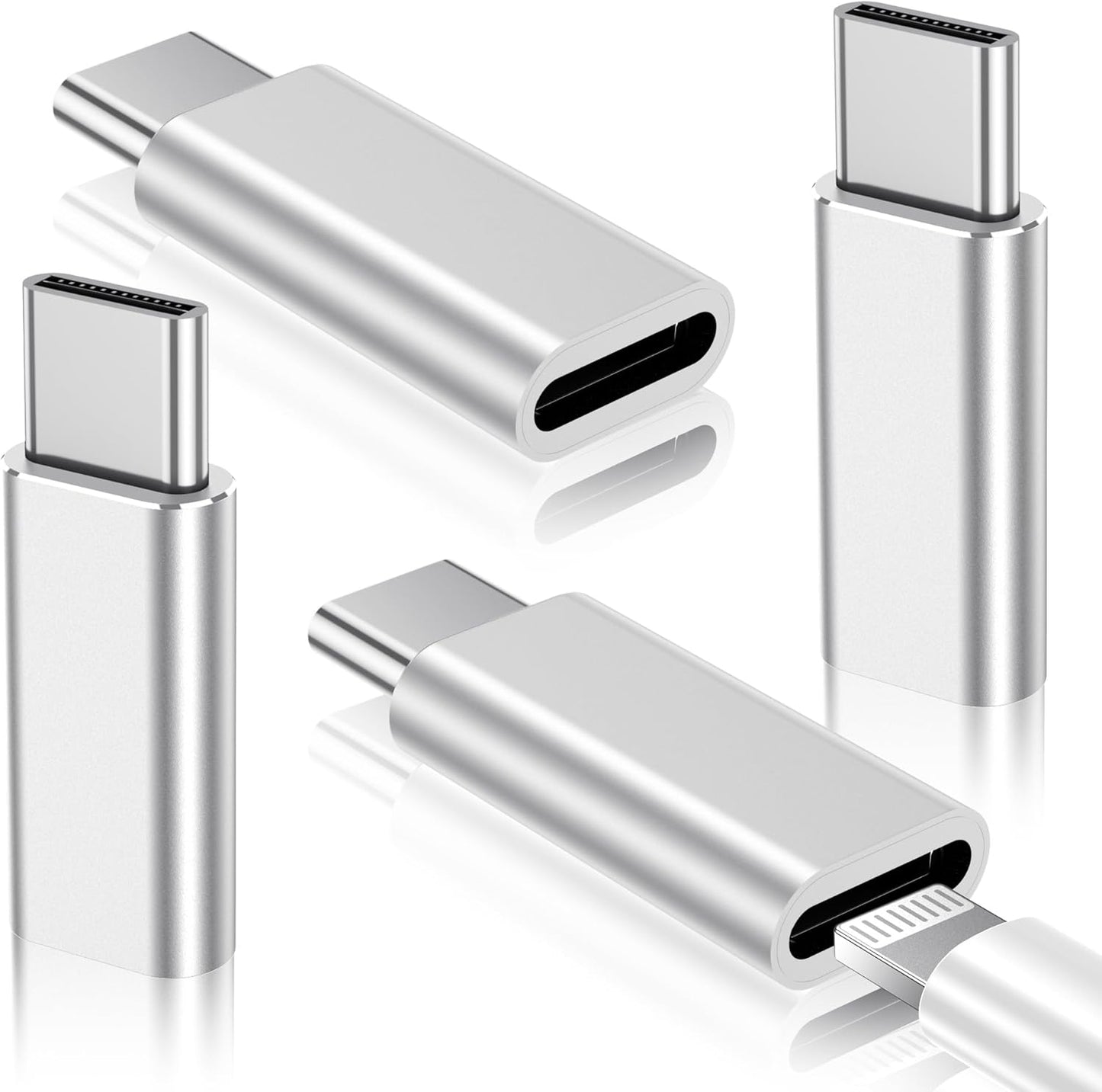 Temdan 4 Pack Lightning to USB C Adapter for iPhone 15/16 Pro/Pro Max/Plus, Samsung S24, Serial Adapter, Type C Charger Connector Cable, Accessories - Silver