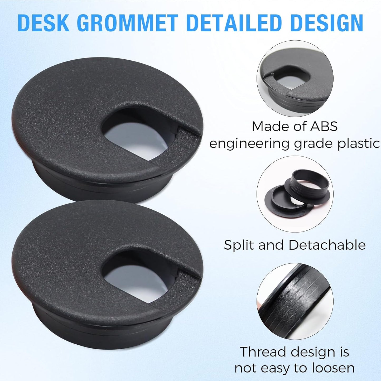 Desk Grommet 1-3/8" (35 mm), Desk Cord Hole Cover, Cable Grommet ABS Plastic, Desk Hole Grommet for Office and Home Table Cable, Detachable Cable Cord Organizer (Black 8 Pcs)