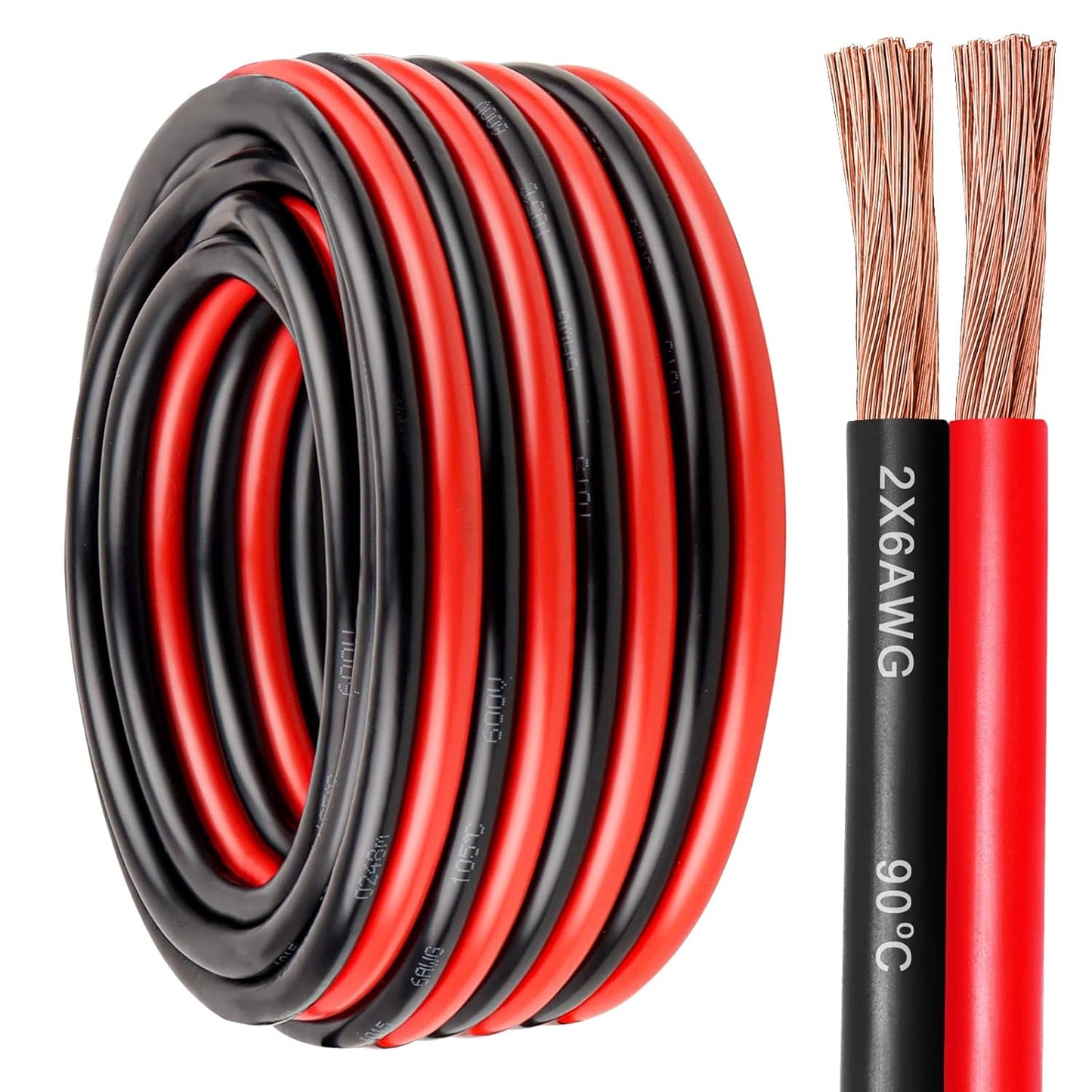 6 Gauge Wire 2 Conductors Copper Wire, 6 AWG Battery Cable Oxygen Free Copper Wire for Solar Panel, Automotive, Trailer, RV and Speaker (6 Gauge 10FT)