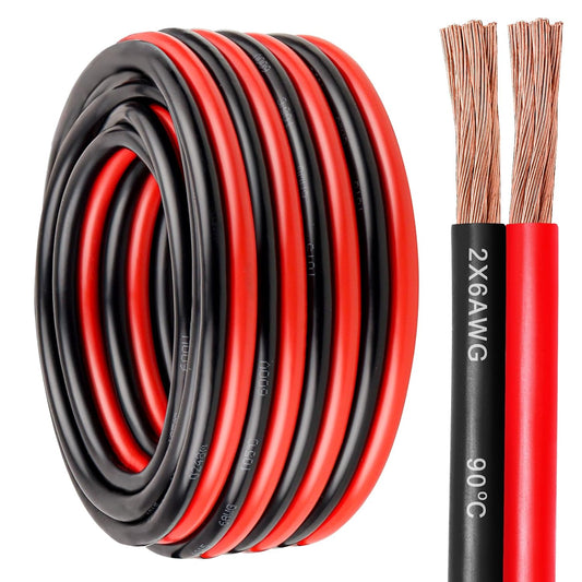 6 Gauge Wire 2 Conductors Copper Wire, 6 AWG Battery Cable Oxygen Free Copper Wire for Solar Panel, Automotive, Trailer, RV and Speaker (6 Gauge 10FT)