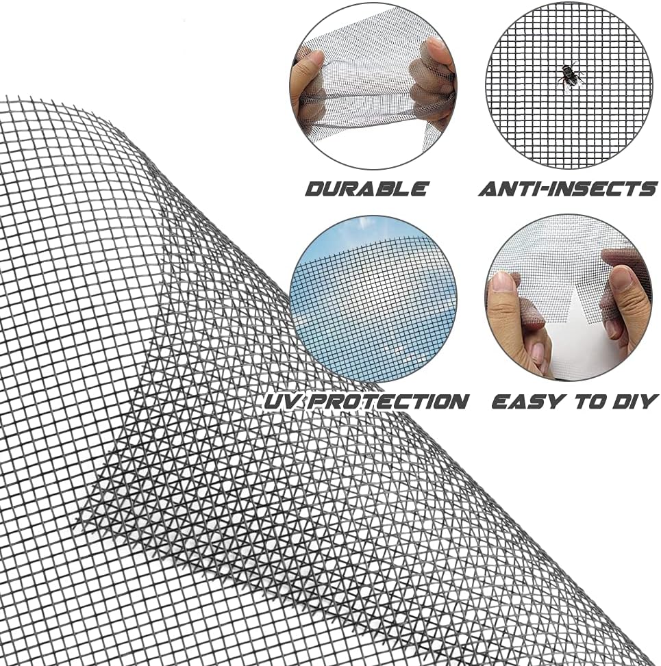 Screen Repair Kit Easy DIY Project 36" x 90" Fiberglass Screen Mesh with Rolling Tool and Screen Retainer Spline Screen Replacement kit for Windows Sliding Doors and Patio Screens (36" x 90", Black)