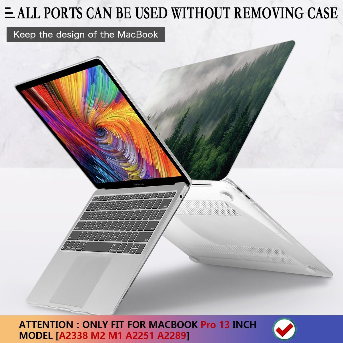 CISSOOK Compatible with MacBook Pro 13 inch Case M2 A2338 with Touch Bar 2023 Release, Forest Hard Shell Case with Keyboard Cover +Screen Protector for Pro 13 2025-2020 A2338 M1 A2251 a2289, Forest