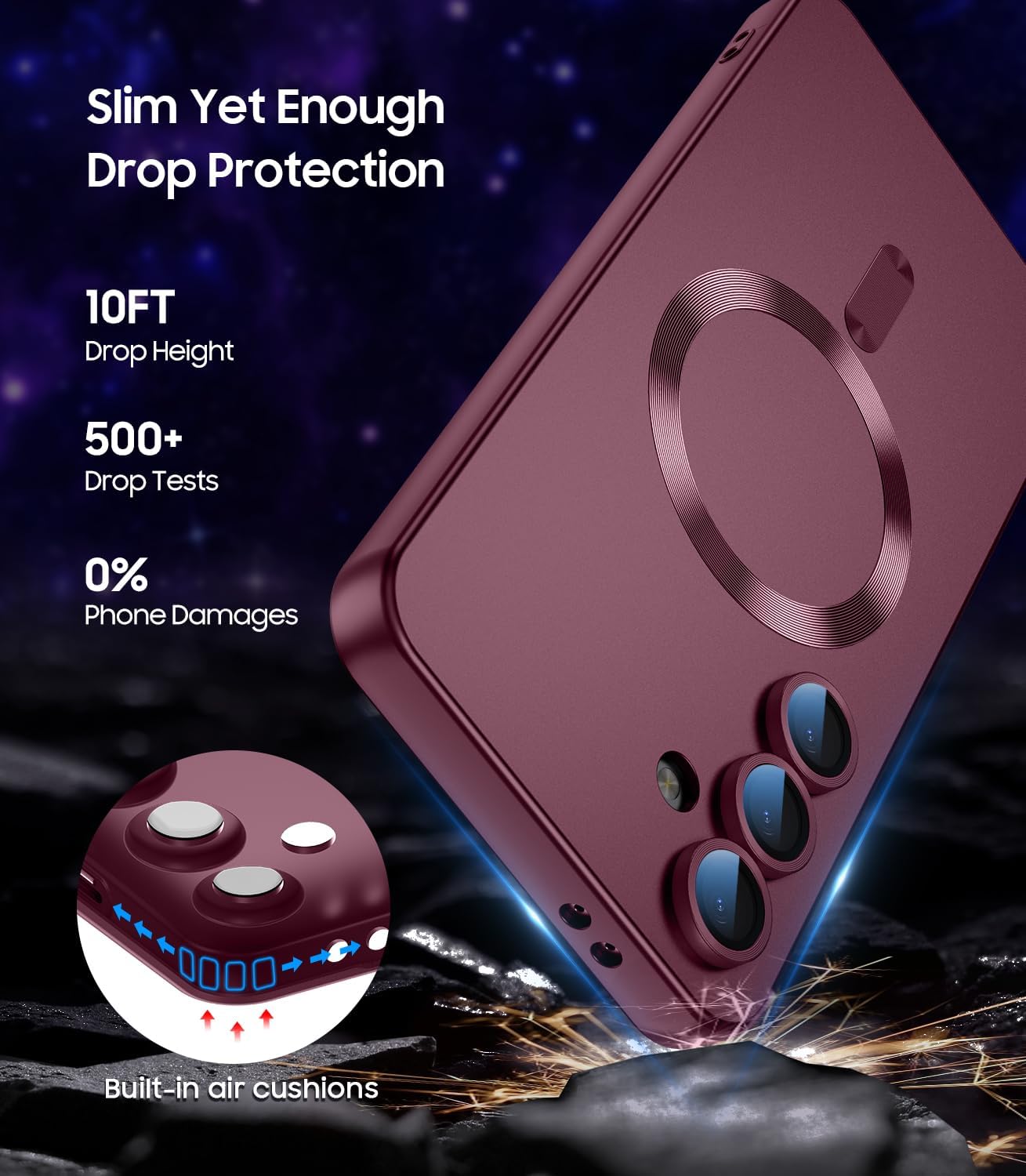 Magnetic for Samsung Galaxy S24 Plus Case [Compatible with MagSafe][Built-in Camera Lens Protector] Slim Soft Silicone Bumper Shockproof Metallic Luster Phone Case (Burgundy)