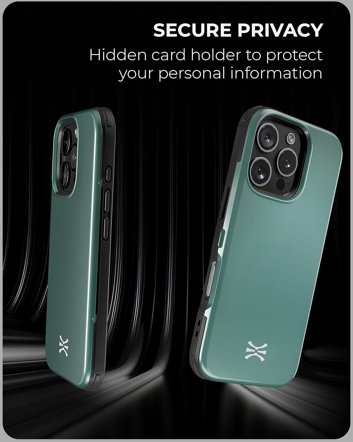 TORU CX Slim for iPhone 16 Pro Case Wallet | Protective Shockproof Heavy Duty Cover with Hidden Card Holder & Card Slot | Mirror & Wrist Strap Included - Green