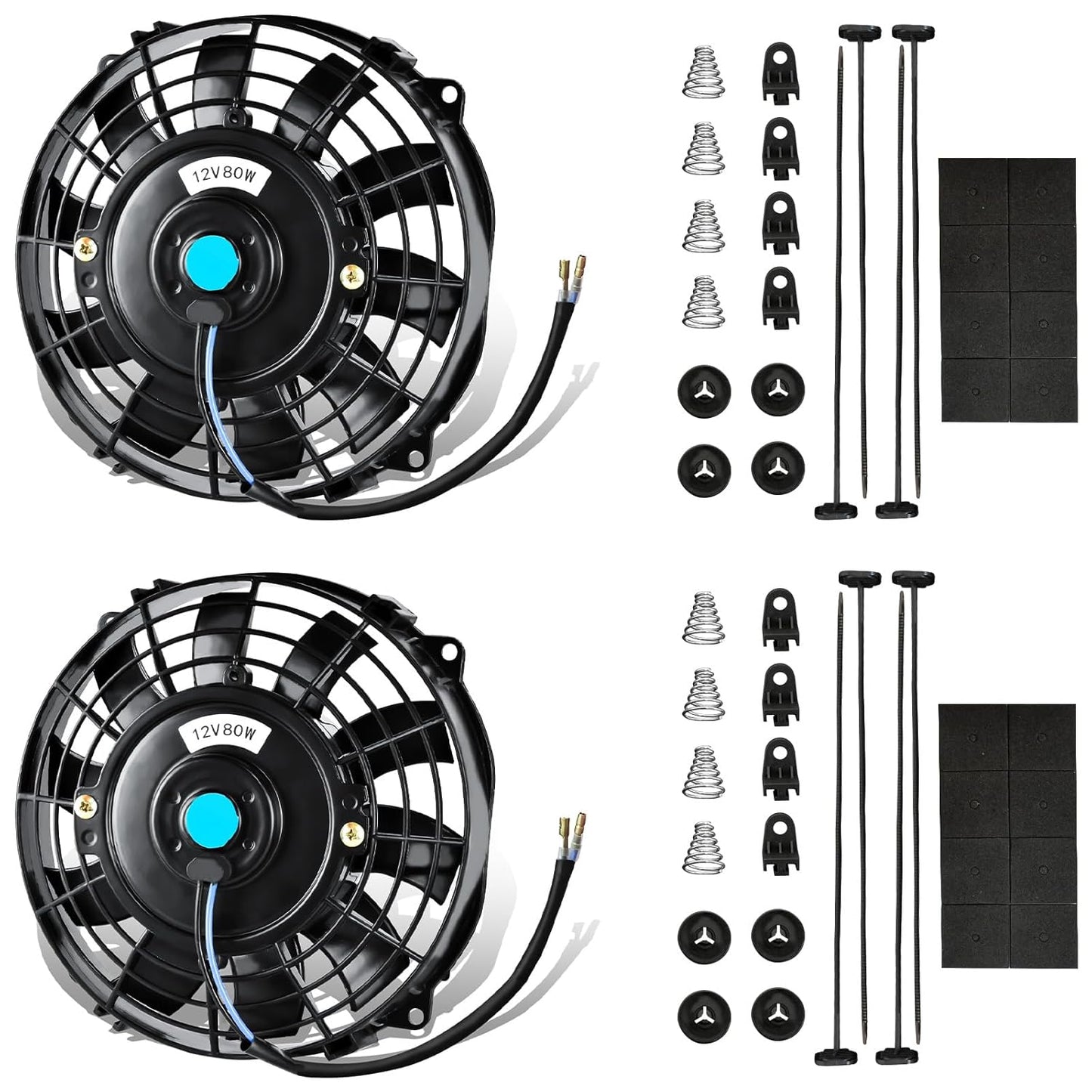 MuHize 7 Inch Slim Radiator Fan - 12V 80W 800 CFM High Performance Cooling Fan Kit with Mount for Universal Vehicles(Black, Pack of 2)