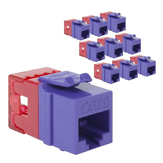 ICC CAT6 Keystone Jack with Slim Profile 180 Degree Punch Down, RJ45 UL Listed PoE++ TAA Compliant for Wall Plate or Patch Panel, Works with JackEasy Termination Tool, Purple 10 Pack