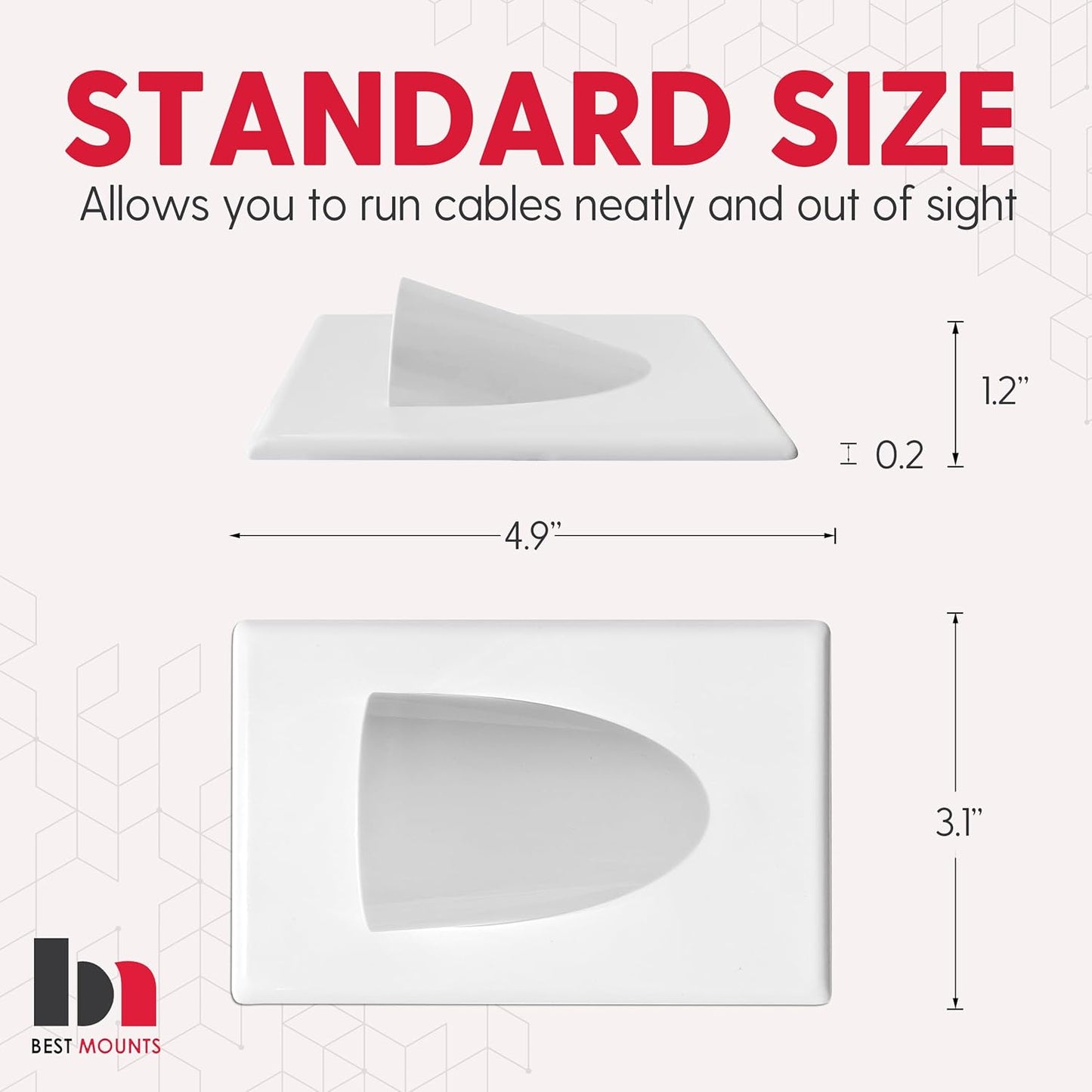 BestMounts - 1 Pack In Wall Cable Management 1-Gang Screw Less Low Voltage Cable Plate with Mounting Bracket ETL Listed (Outer Nose)