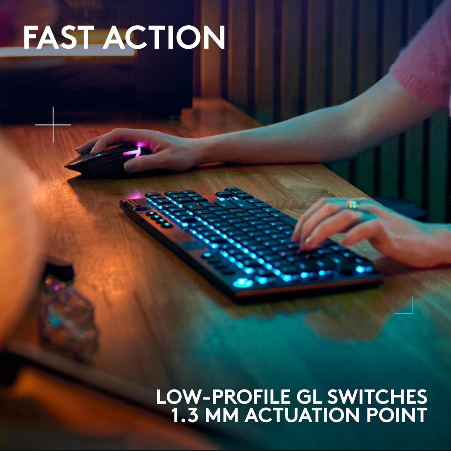 Logitech G915 X Lightspeed TKL Wireless Mechanical Gaming Keyboard, Double-Shot PBT Keycaps, Fully Programmable Keys, RGB Backlit Mac/PC Gaming Keyboards, Aluminum Finish, GL Clicky Switches, Black