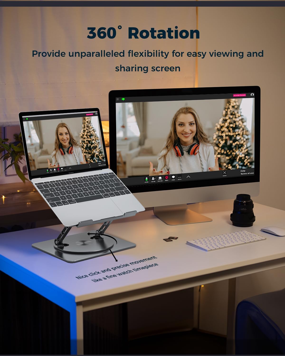 Adjustable Laptop Stand for Desk - Portable Laptop Riser with Rotating Base, Foldable Aluminum Computer Stand, Ergonomic Laptop Holder for MacBook Pro/Air Dell HP Lenovo Notebook up to 15.6", Gray