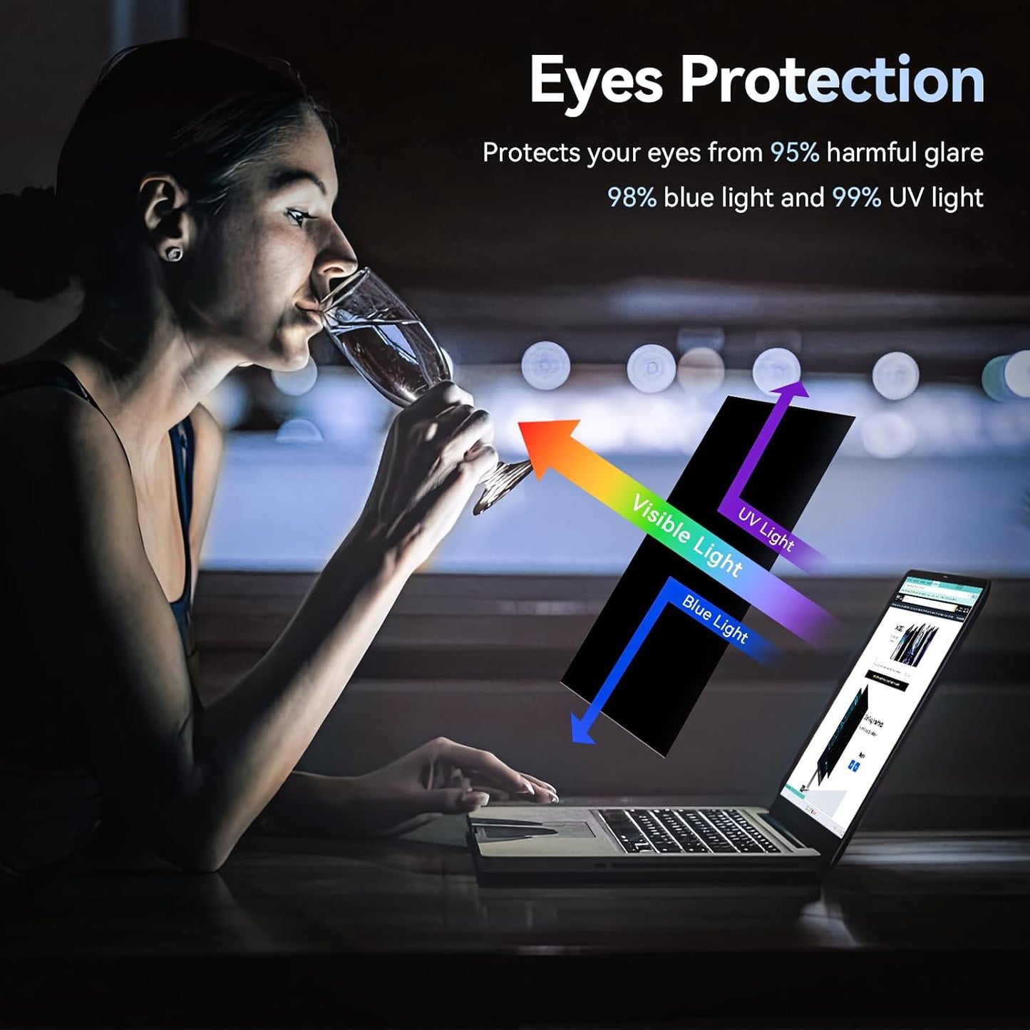 Laptop Privacy Screen 16 Inch Compatible With Lenovo Hp Dell Acer Asus Thinkpad Envy Xps, 16:9 Aspect Removable Anti Glare Blue Light Filter Protector, 16inch Computer Monitor Privacy Shield