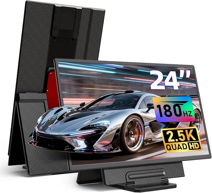 23.8" 2.5K 180Hz Portable Monitor - QHD Laptop Screen Extender 112% sRGB Wide Color HDR HDMI USB C Travel External Display with Stand Gaming Monitor for Computer PC Phone Game Console