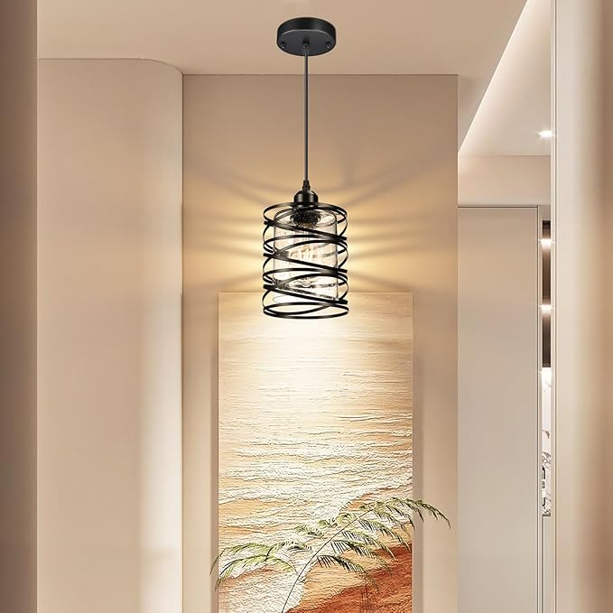 Pendant Lights 3 Pack Kitchen Lights with Bubble Seeded Glass Island Lights Black Hanging Light for Kitchen, Dining Room, Bathroom, Entryway, Restaurant