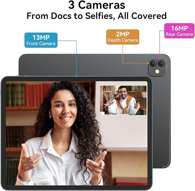 Blackview 13 inch Android 15 Tablet with Keyboard, 12.7 inch Large Screen Gaming Tablet with Pen, Helio G100,36GB+256GB, 90 Hz, 2K+, 3 AI Cameras, Widevine L1, 5G WiFi, GPS- Link 8