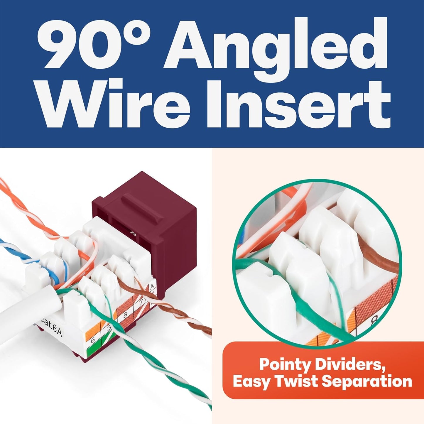 Everest 90° Angled RJ45 Cat6 Keystone Jacks 10-Pack in Red - Slim Profile Female RJ45 Connectors - Cat 6 Keystone Jack - Compatible with 90° Angled Speed Termination Tool - easyJACK (B094WB91H3)