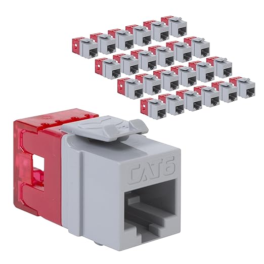 ICC CAT6 Keystone Jack with Slim Profile 180 Degree Punch Down, RJ45 UL Listed PoE++ TAA Compliant for Wall Plate or Patch Panel, Works with JackEasy Termination Tool, Gray 25 Pack