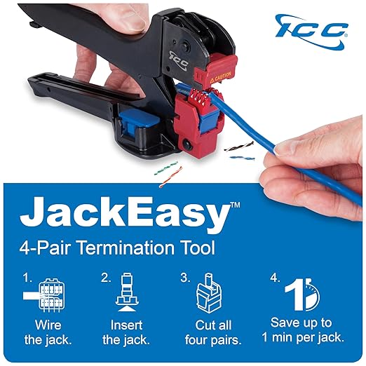 ICC CAT6 Keystone Jack with Slim Profile 180 Degree Punch Down, RJ45 UL Listed PoE++ TAA Compliant for Wall Plate or Patch Panel, Works with JackEasy Termination Tool, Blue 25 Pack