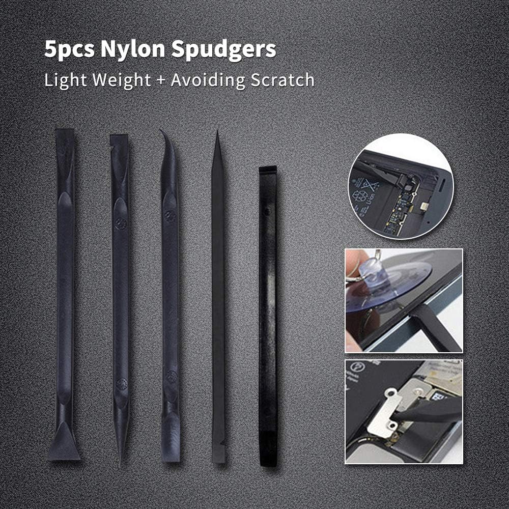 17 in 1 Electronics Repair Tools Opening Pry Tool Kit with Dual Ends Metal Spudgers, Black Tweezers Set Replacement for iPad Tablets Laptop Electronics Device Mobile Phone
