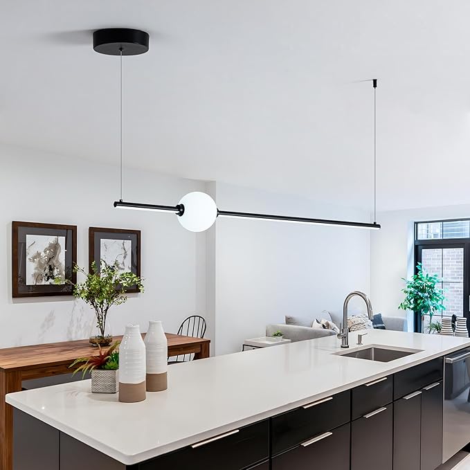 40" LED Linear Pendant Light, Dimmable Led Light Fixture, Linear Dinning Room Light, Kitchen Island Lights for Kitchen Island Dining Room Pool Table and Office Black