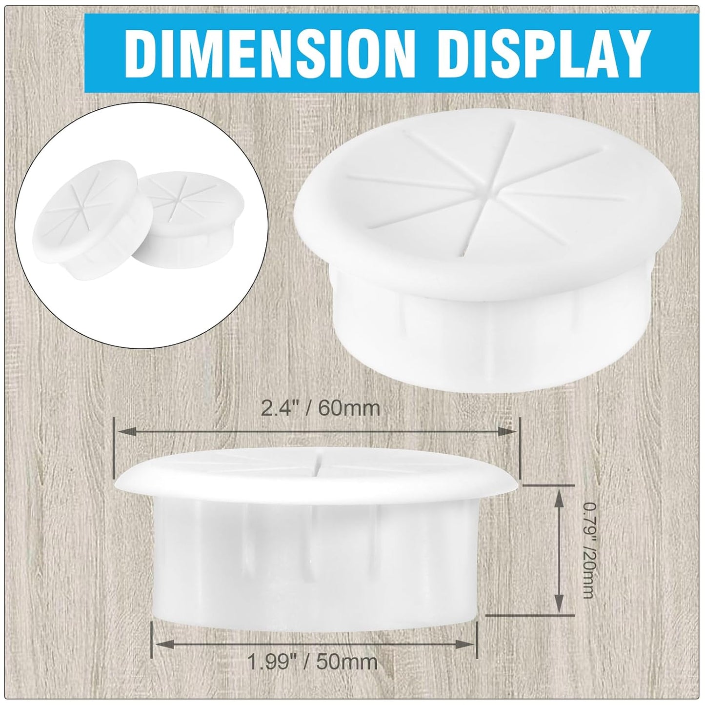 2" White Desk Grommet, JTemgle Flexible Cable Grommet Rubber Cable Hole Cover Wire Organizer Caps Desktop Cord Management for Home Office TV Stands Tabletops, 5 Pieces