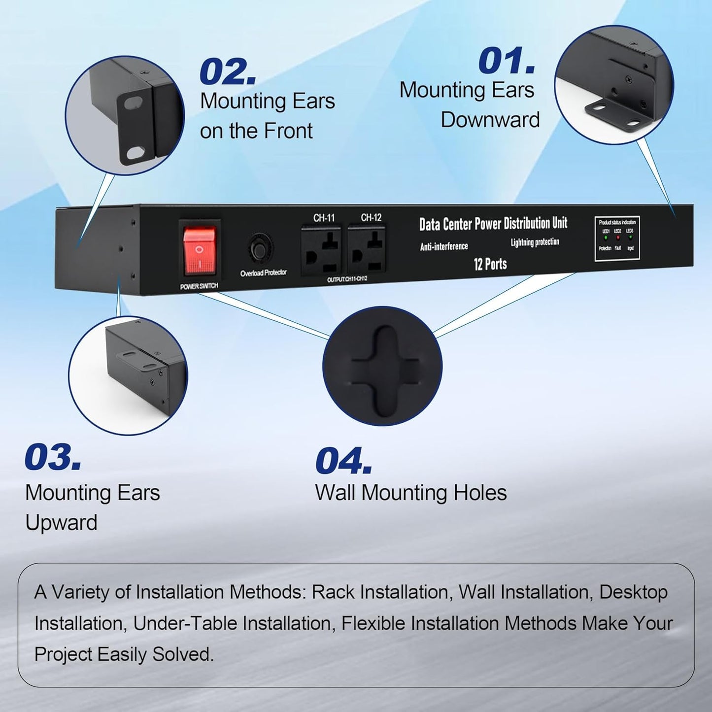 1U PDU Network Servers Surge Protector Power Distribution Unit 12-Outlet, 120V 20A, 3600 Joules 10KA,19″ Rack Mount Power Strip,Heavy-Duty 12AWG 16 ft Cord,w/AC Filter, ETL Listed, by ThePoEstore