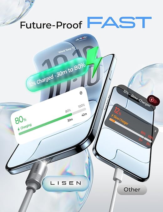 LISEN USB C Cable (6FT,100W) Soft Silicone USB C to USB C Fast Charging Cable, USBC to USBC for Switch 2 iPhone 16 Pro Max Charger Cord, Samsung Z Flip 7/S25, iPhone 15, MacBook Pro/Air, iPad