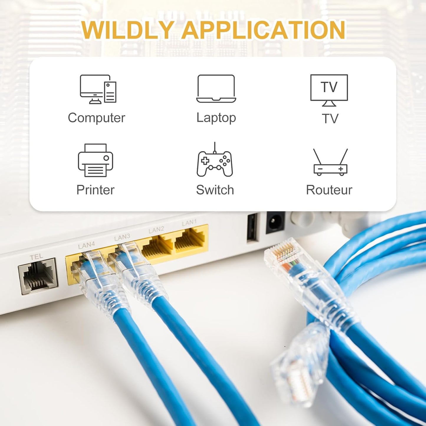 MECCANIXITY 30pcs Cat6 RJ45 Pass Through Connectors, RJ45 Connector 8P8C Gold Plated Plugs with 30pcs Yellow Strain Relief Boots for Solid or Stranded UTP Ethernet Cable, 1.1mm
