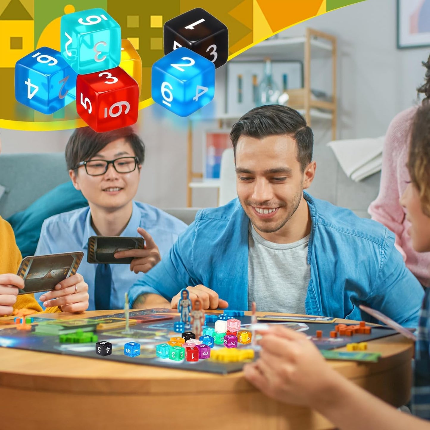 Poen 100 Pcs 16mm Dice Set Bulk, 6 Sided Standard Colored Dices with Numbers, D6 Polyhedral Games Dice for Board Games, Parties (Transparent Color)