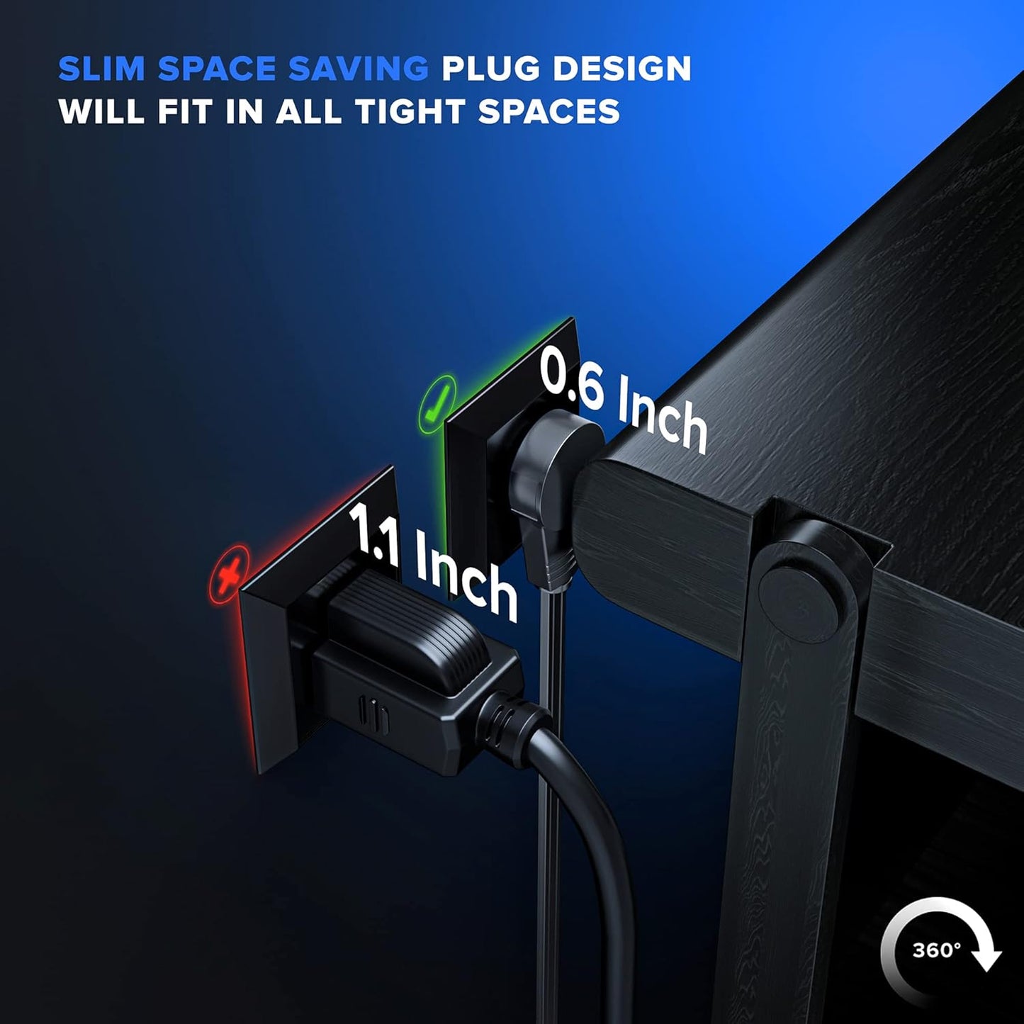 Maximm Cable 30 Ft 360° Rotating Flat Plug Extension Cord, 16/3 AWG Multi 3 Outlet 3-Prong Grounded Wire- Black - UL Certified