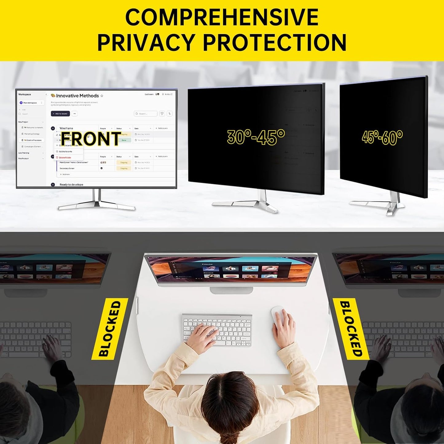 32 Inch Privacy Screen for 16:9 Computer Monitor, Anti-Blue Light Monitor Privacy Screen Filter, Anti-UV Computer Shield, Hanging Type