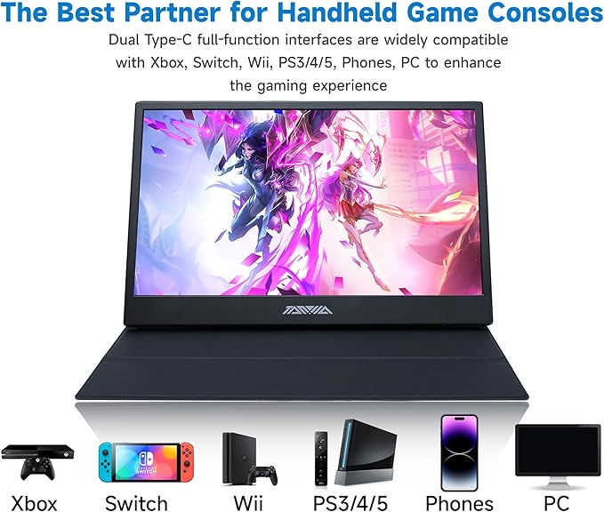 15.6" Portable Monitor, 1080P FHD IPS USB-C/HDMI Display, Ultra-Slim Second Screen for Laptop/Phone/PS5/Xbox, Plug & Play Travel Monitor