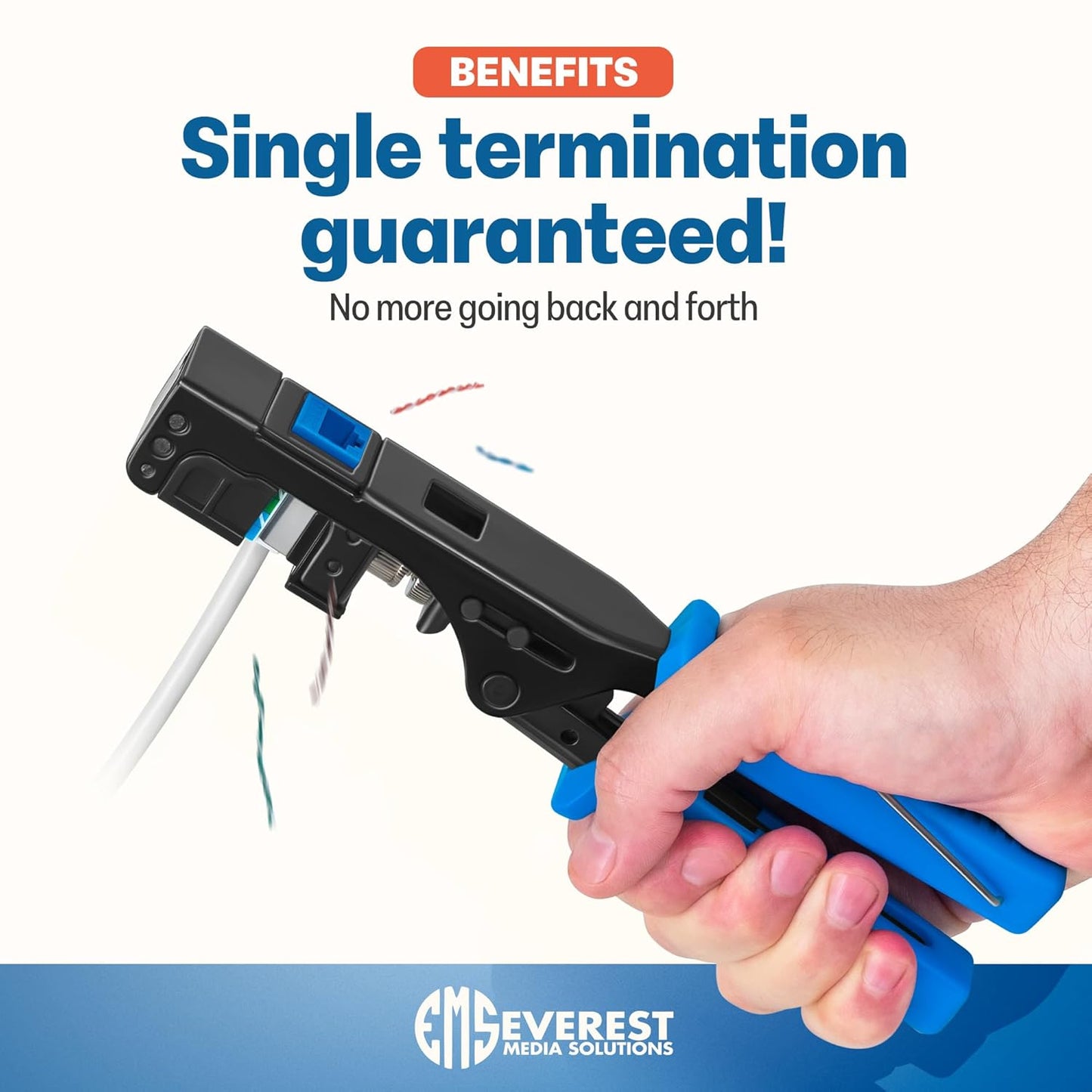 Everest easyJACK - 90° Angled Speed Termination Keystone Tool Set - with 20-Pack of RJ45 Slim Profile Cat6 Keystone Jacks (10 Blue & 10 White) - Time Saver Network Cat6 Punchdown Tool