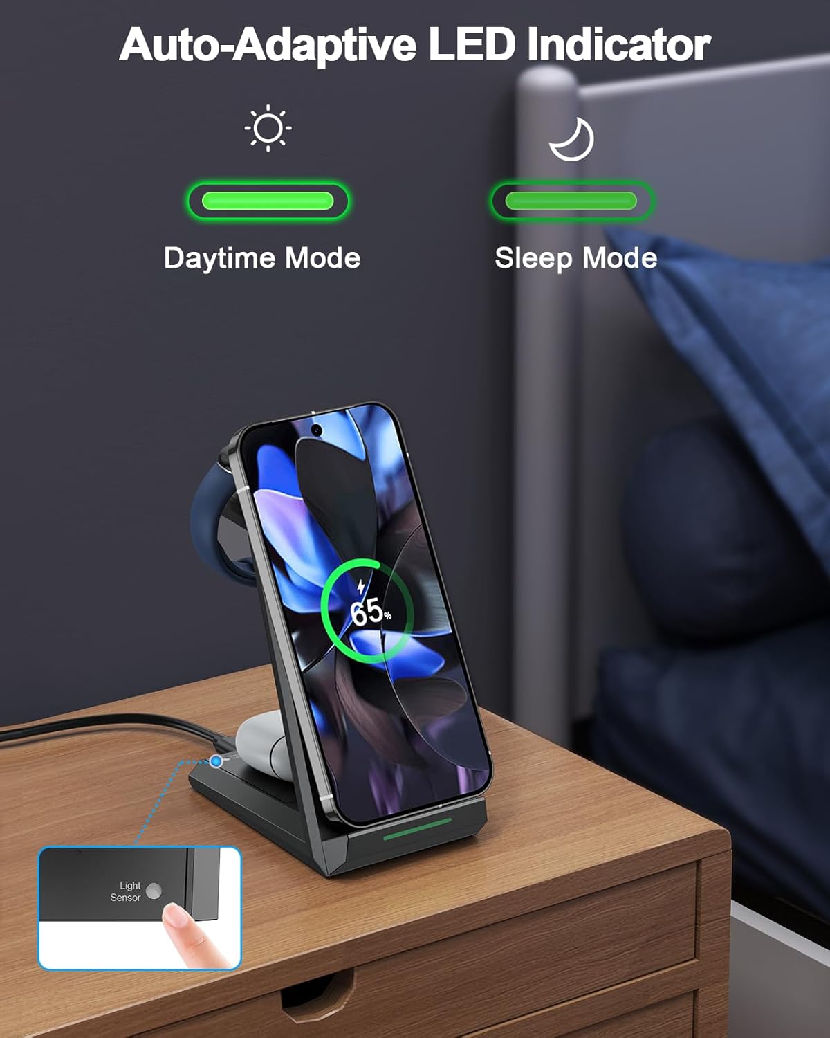 NANAMI Wireless Charger for Google - 3 in 1 Wireless Charging Station Fast Charger Stand Dock for Pixel 9 Pro XL/9/Fold/8/7/7A/6,Buds Pro 2/Pro, Watch 3/2,Fitbit Versa 4/Sense 2(Not for Pixel Watch 1)