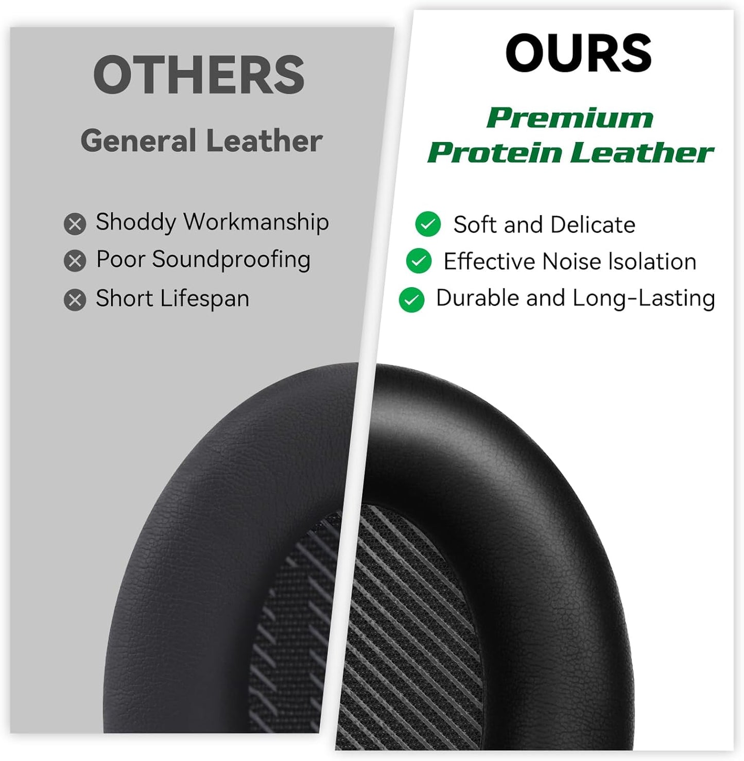 Replacement Earpads Cushions for Bose QuietComfort35&35ii(QC35 II & QC35) Headphones - Professional Positioning Tools Included, Noise-Isolating Memory Foam & Breathable Leather (Black)