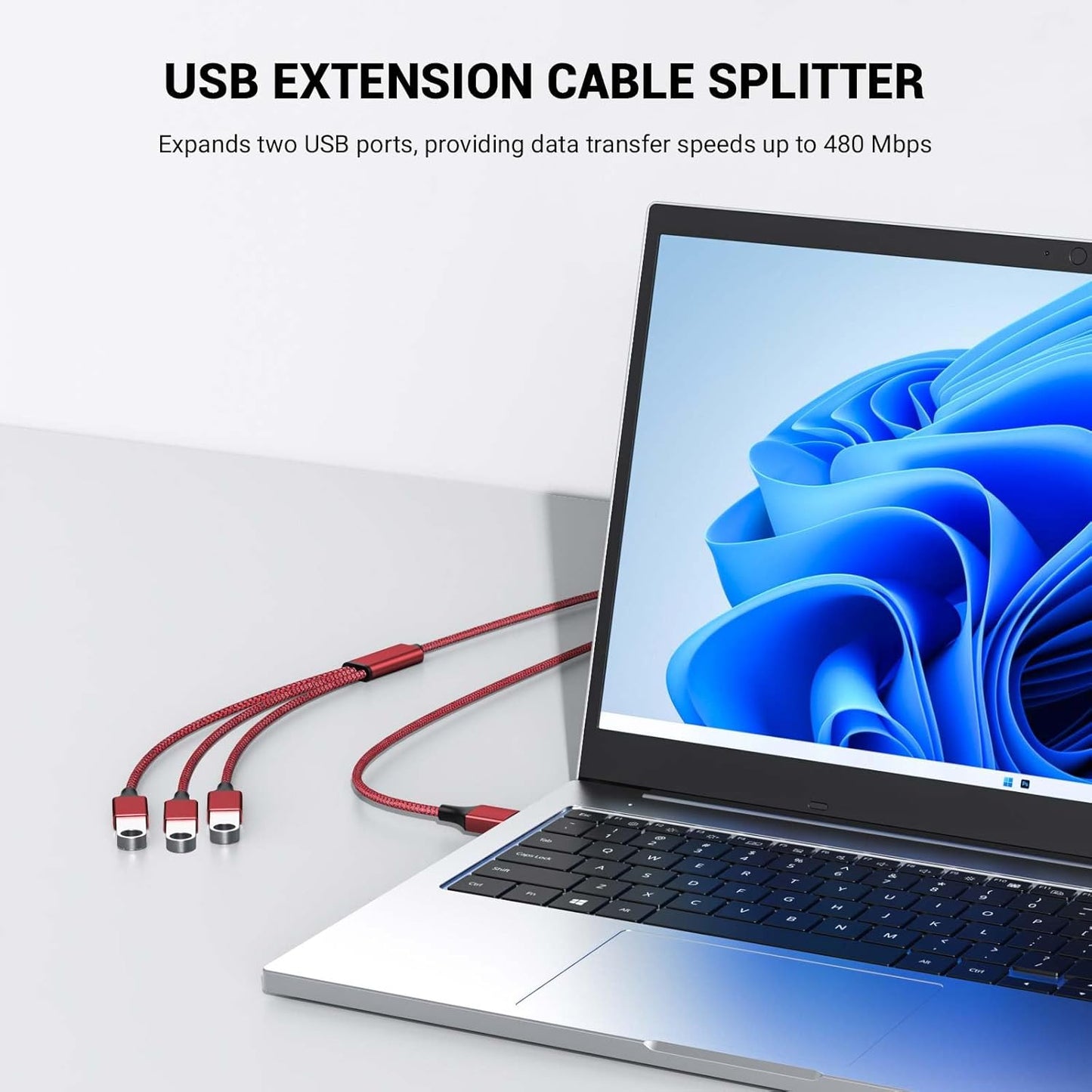 1FT USB Splitter 3 in 1 Out, A Male to 3 Female Extension Cable, USB Y Splitter Support Charging and Data Transfer for TV/PC/Laptop/MacBook/Keyboard/ PS4/ PS5/ Flash Drive/LED Etc.(Red)