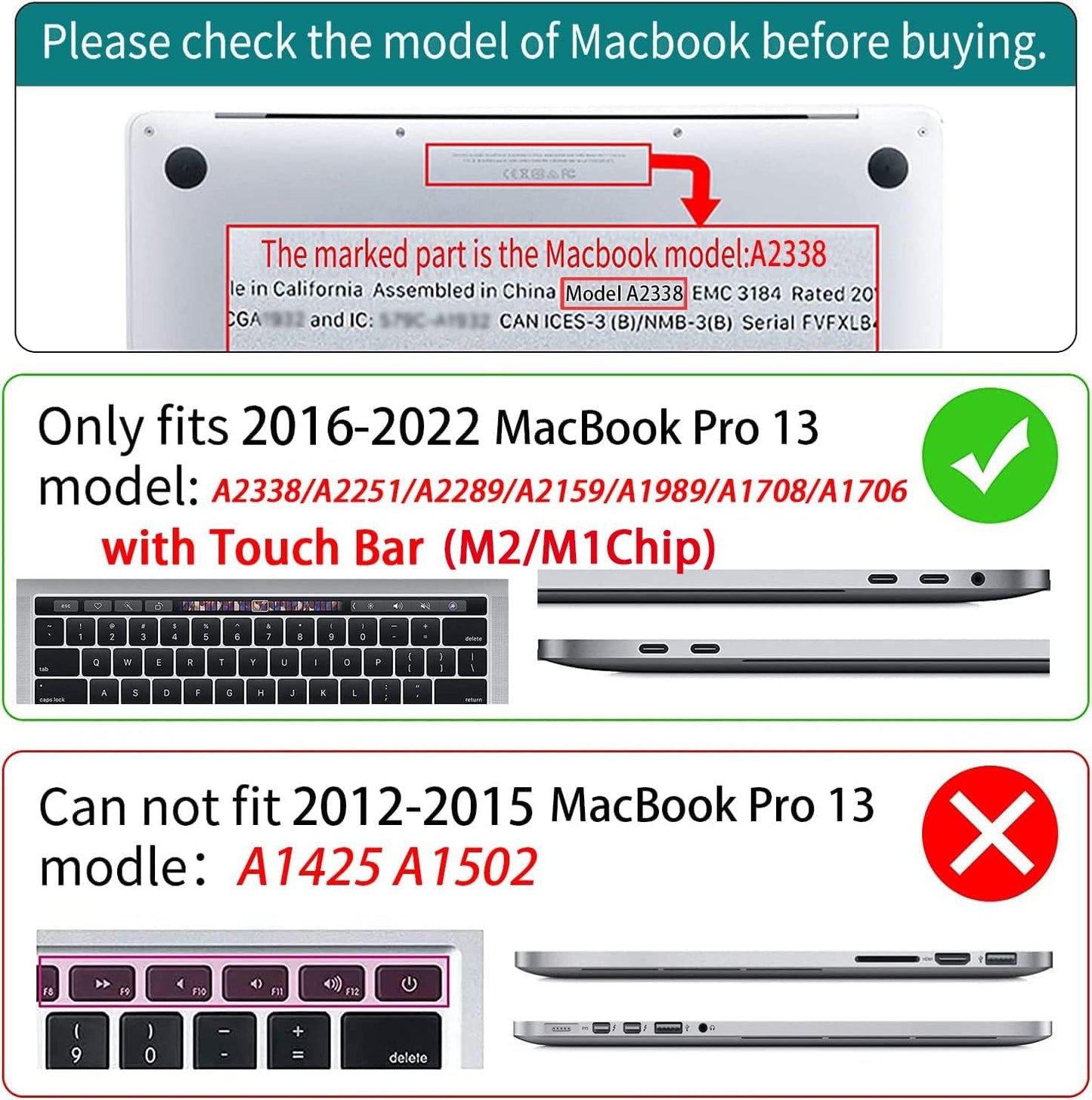 Teryeefi for MacBook Pro 13 inch Case M2 M1 2022 2020 2019-2016 Model A2338 A2289 A2251 A2159 A1989 A1706 with Touch Bar, Hard Shell Case & Keyboard Cover & Screen Protector, Green Leaf